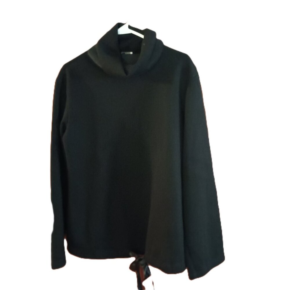 Zara Black Fleece Cowl Neck Pullover Sweatshirt Ribbon Tie Hem Women’s Small EUC
